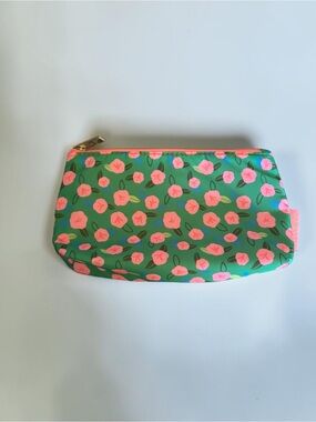 Clinique Green Floral Cosmetic Pouch with Pink Flowers NWT